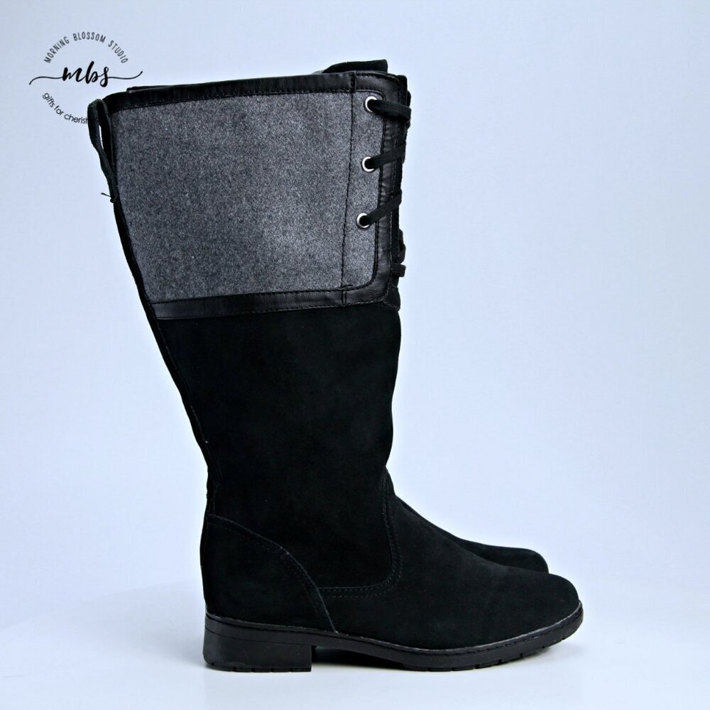 NWOT Clarks Merrian Suede Wool Blend‎ Noble Tall Boots Black Women 8W